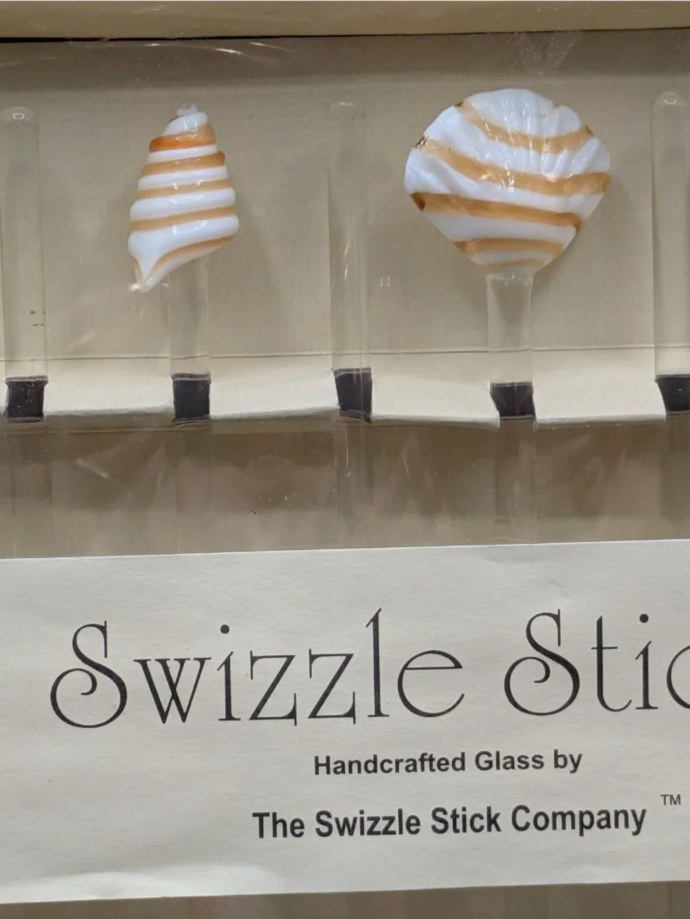 Pier 1 Imports Set Of 6 Swizzle Sticks Drink Stirrers Blown Glass Sea Shells NIB